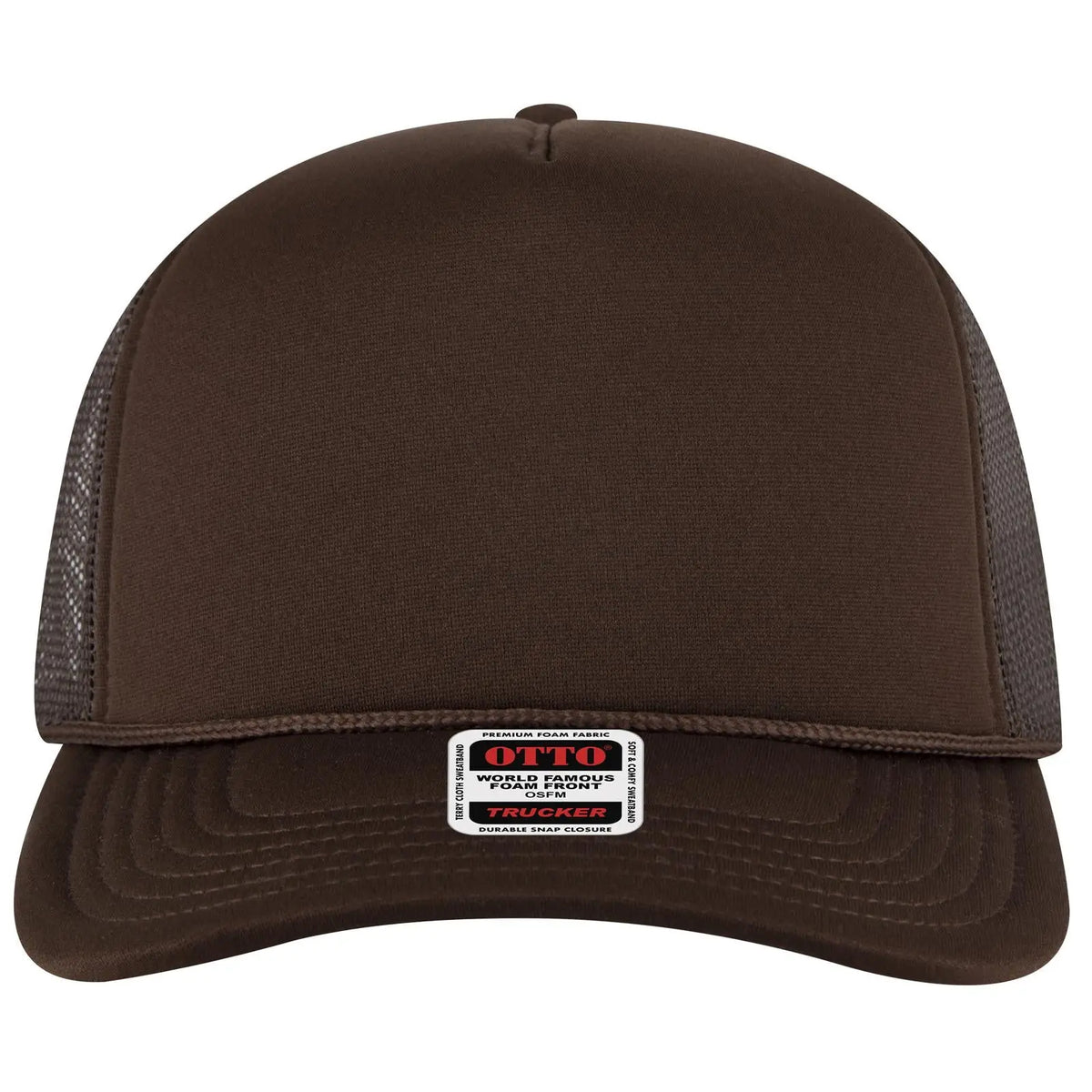 Otto 3931-1 5 Panel High Crown Mesh Back Trucker Cap - Brown