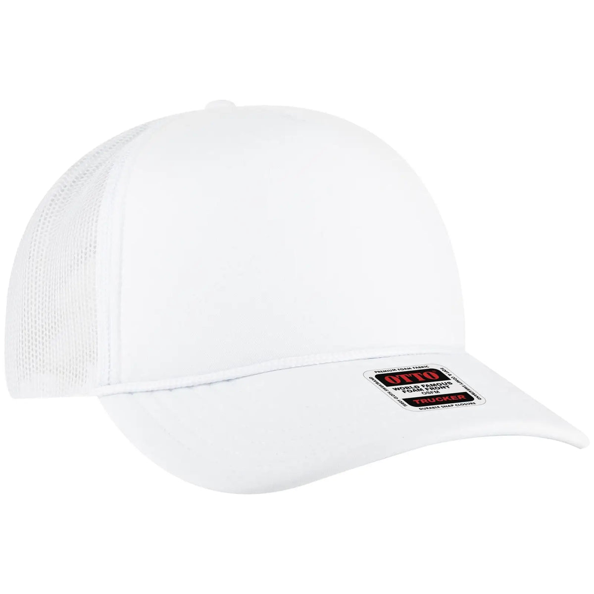 Otto 3931-1 5 Panel High Crown Mesh Back Trucker Cap - White - 7 3/8’’ - 5/8’’