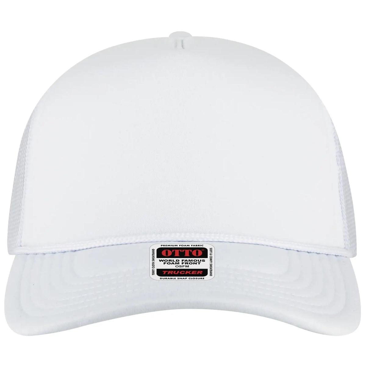 Otto 3931-1 5 Panel High Crown Mesh Back Trucker Cap - White - 7 3/8’’ - 5/8’’