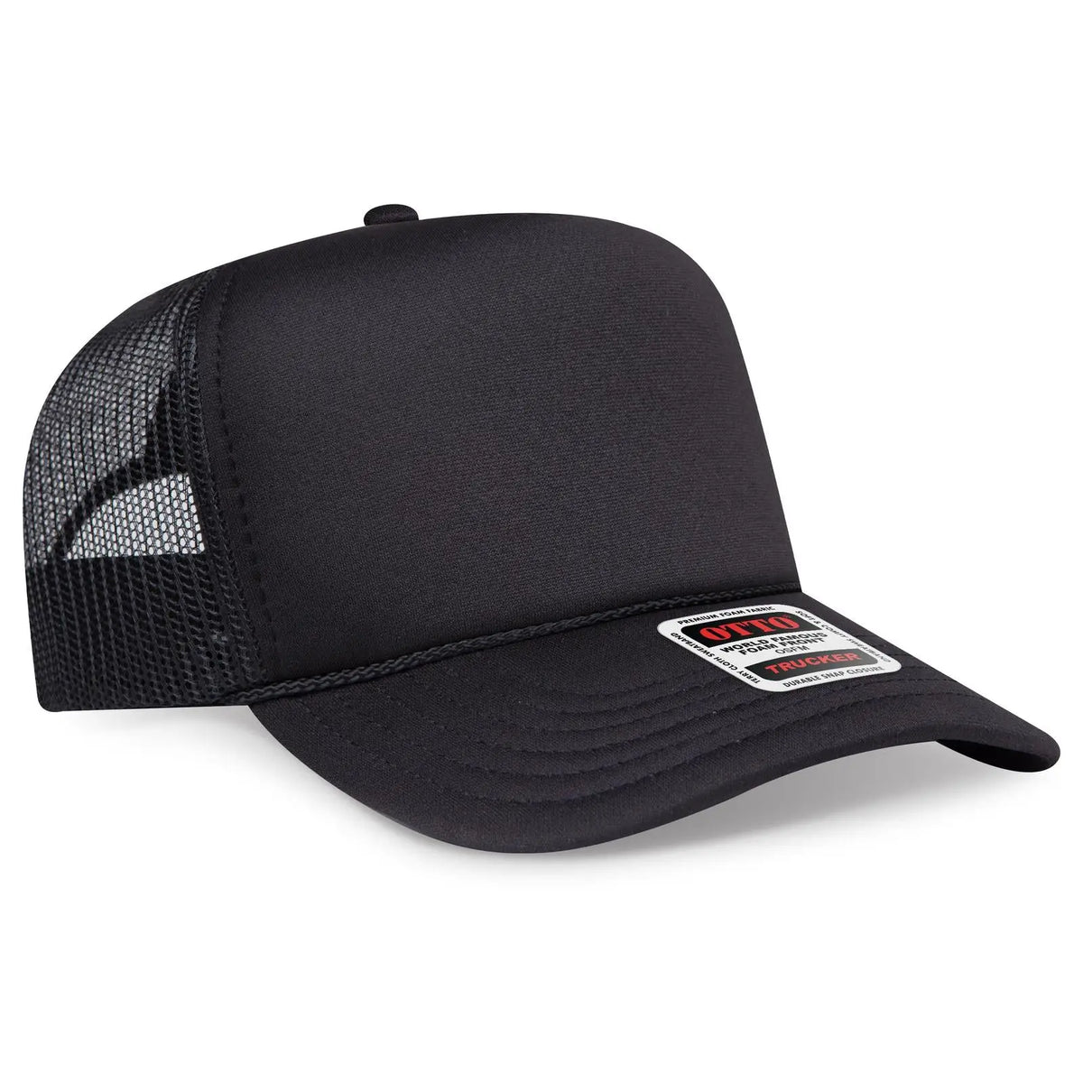 Otto 3932-1 5 Panel High Crown Mesh Back Trucker Cap - Black - 7 3/8’’ - 5/8’’