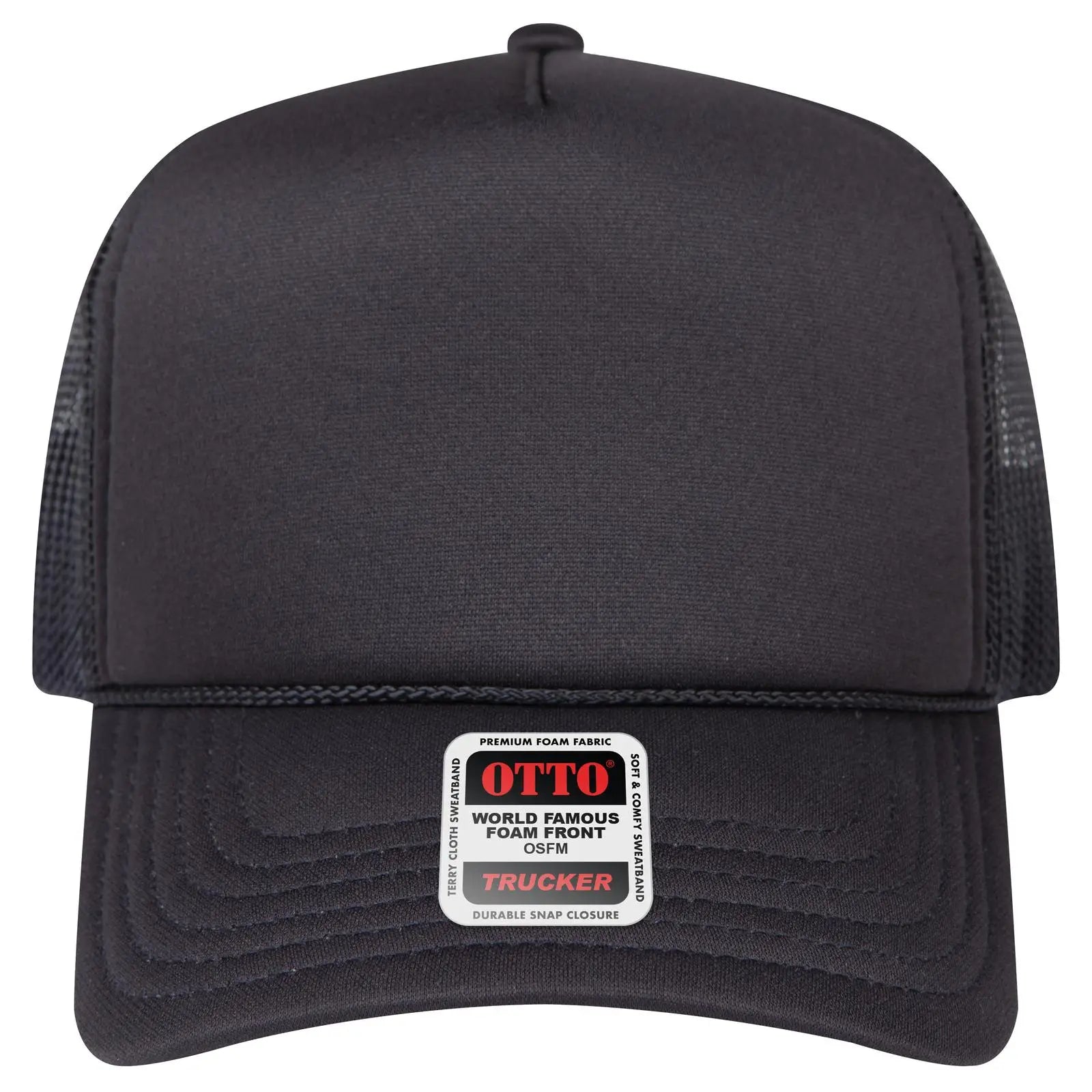 Otto 3932-1 5 Panel High Crown Mesh Back Trucker Cap - Black - 7 3/8’’ - 5/8’’