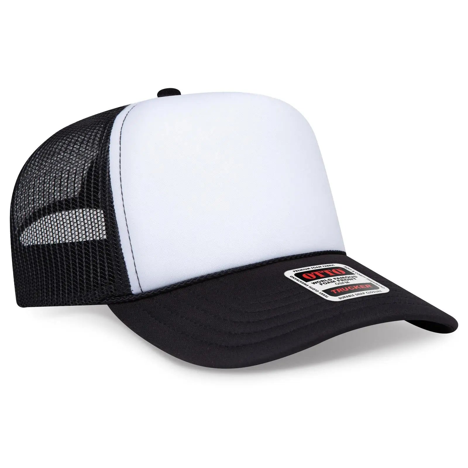 Otto 3932-1 5 Panel High Crown Mesh Back Trucker Cap - Blk/wht/blk