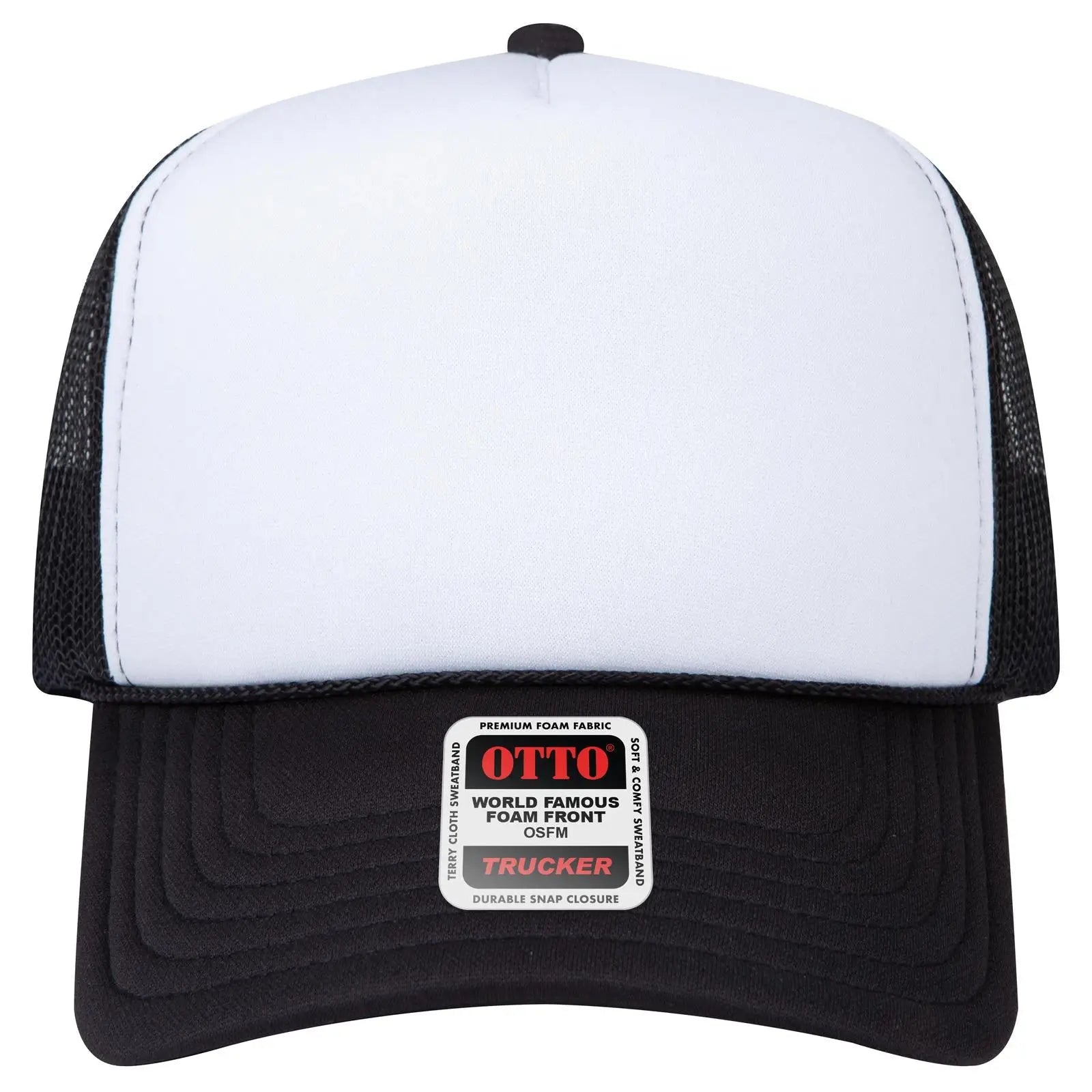Otto 3932-1 5 Panel High Crown Mesh Back Trucker Cap - Blk/wht/blk