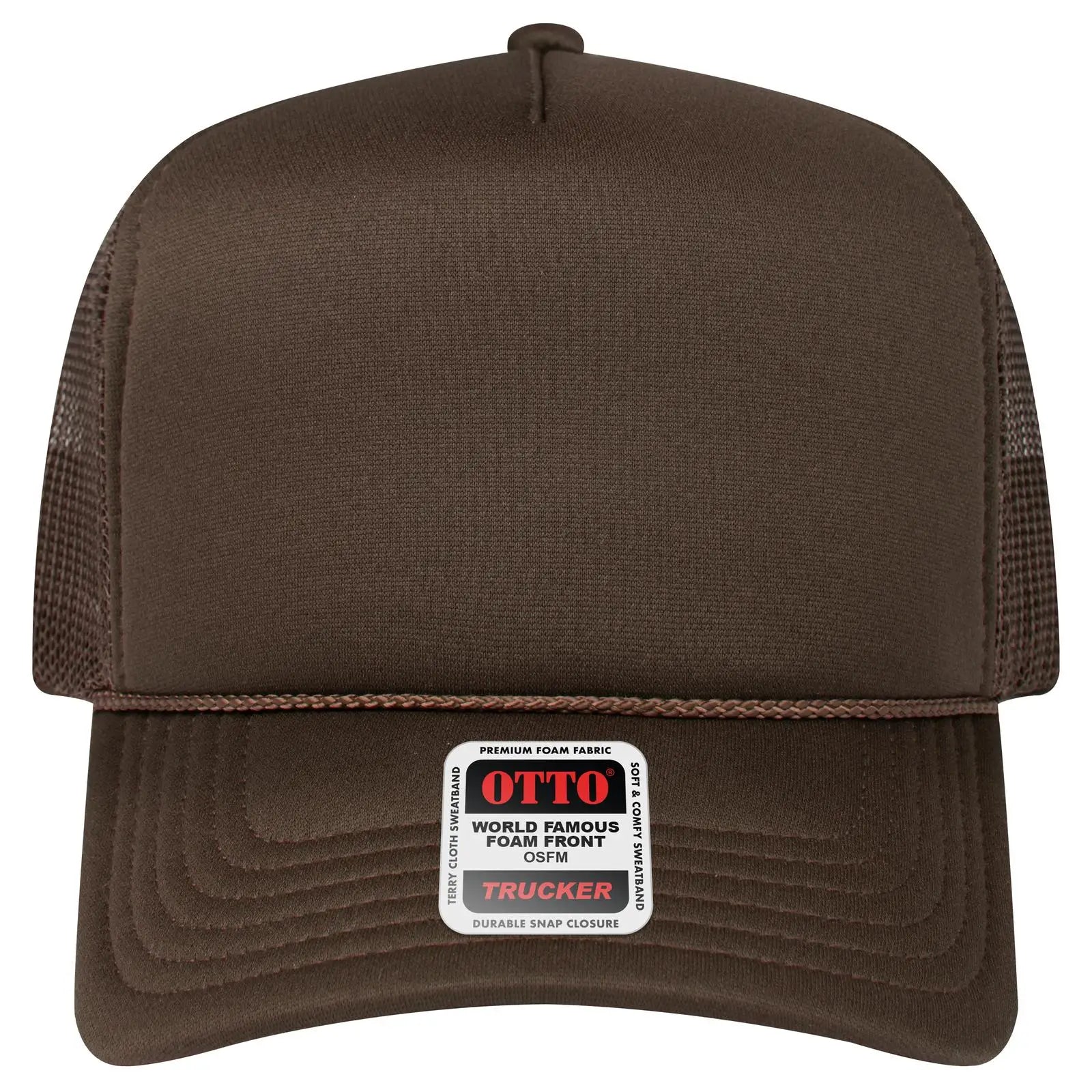 Otto 3932-1 5 Panel High Crown Mesh Back Trucker Cap - Brown - 7 3/8’’ - 5/8’’
