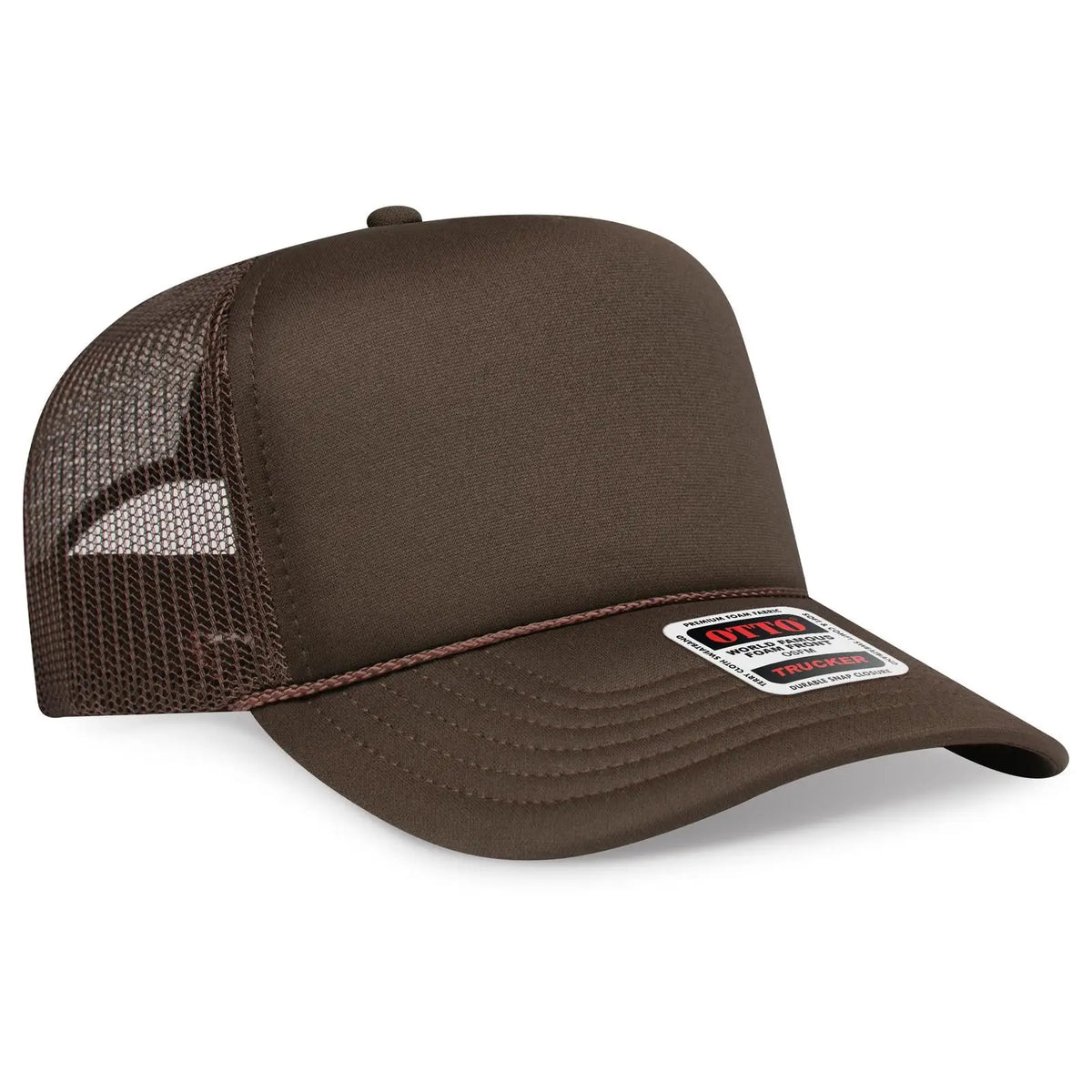 Otto 3932-1 5 Panel High Crown Mesh Back Trucker Cap - Brown - 7 3/8’’ - 5/8’’