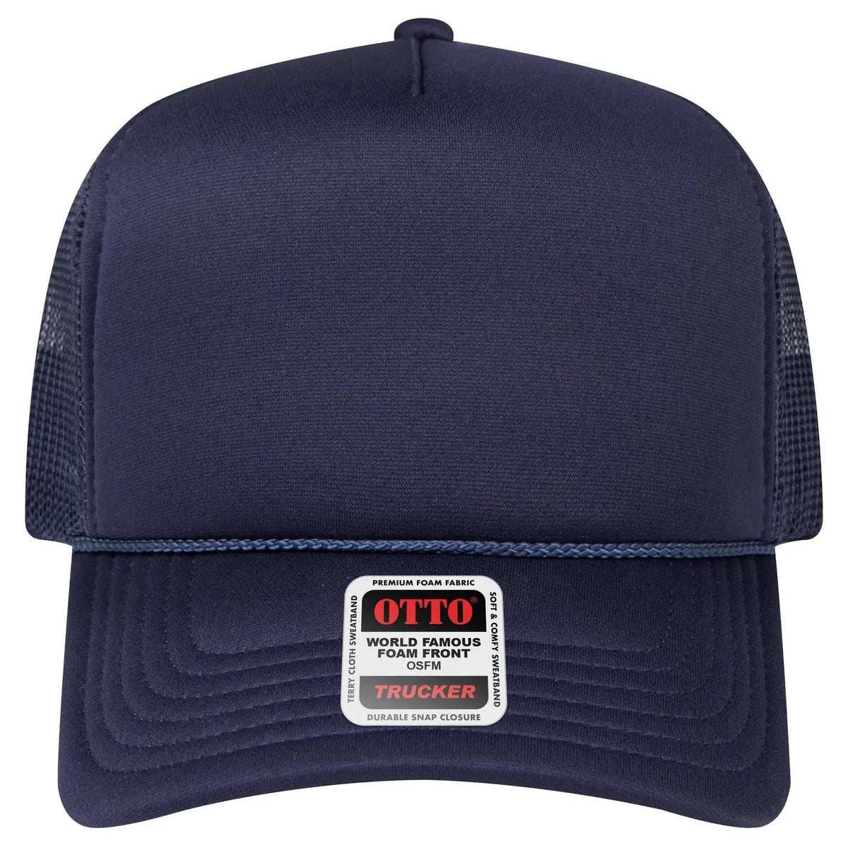 Otto 3932-1 5 Panel High Crown Mesh Back Trucker Cap - Navy - 7 3/8’’ - 5/8’’