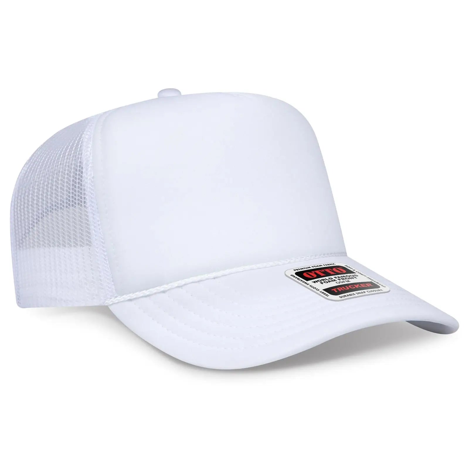 Otto 3932-1 5 Panel High Crown Mesh Back Trucker Cap - White - 7 3/8’’ - 5/8’’