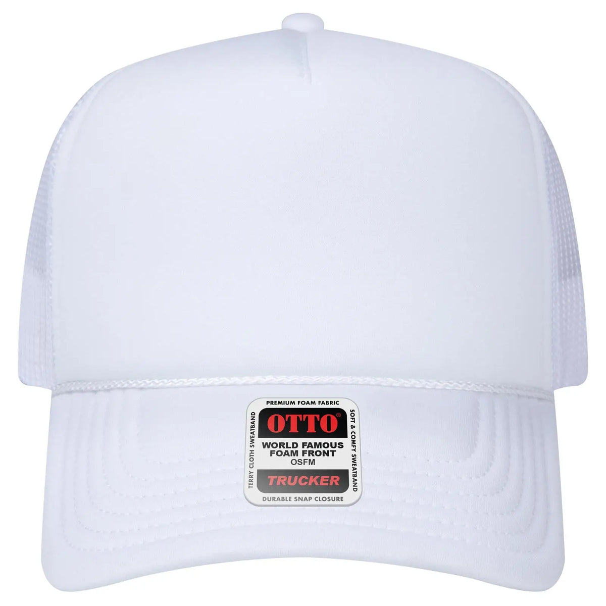 Otto 3932-1 5 Panel High Crown Mesh Back Trucker Cap - White - 7 3/8’’ - 5/8’’