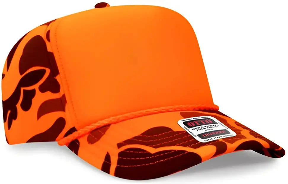 Otto 394-1 Five Panel High Crown Full Foam Cap - Neon Orange Camo - one Size Fits Most