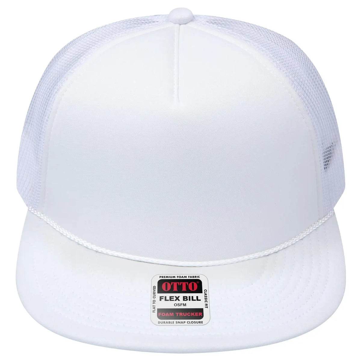 Otto 3995015-1 ?Otto Snap’ 5 Panel Pro Style Mesh Back Trucker Snapback Cap - White - 7 3/8’’ - 5/8’’