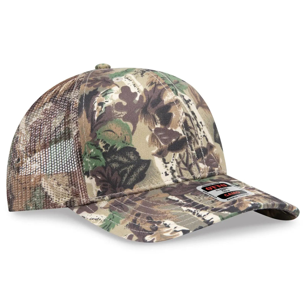 Otto 45-052 Camouflage 6 Panel Mid Profile Mesh Back Trucker Cap - Lt.lod/brn/kly - 7 3/8’’ - 5/8’’