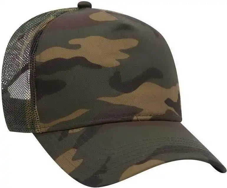 Otto 47-049 Camouflage 5 Panel Mid Crown Mesh Back Trucker Cap - Dark Green Brown - Forest / one Size Fits Most