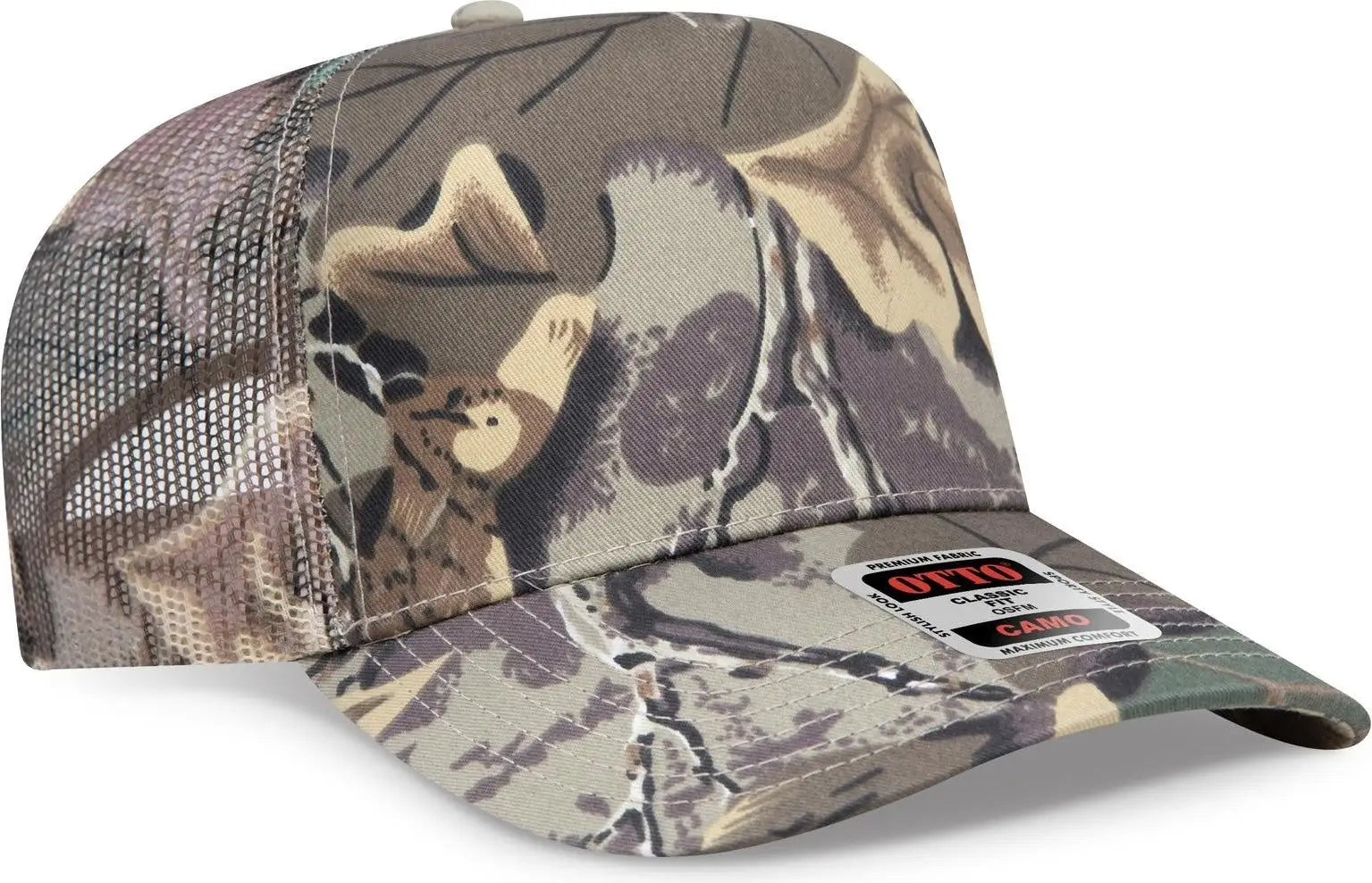 Otto 47-049 Camouflage 5 Panel Mid Profile Mesh Back Trucker Cap - Kha/brn/lt.ol.grn - 6 1/2’’ - 7 5/8’’