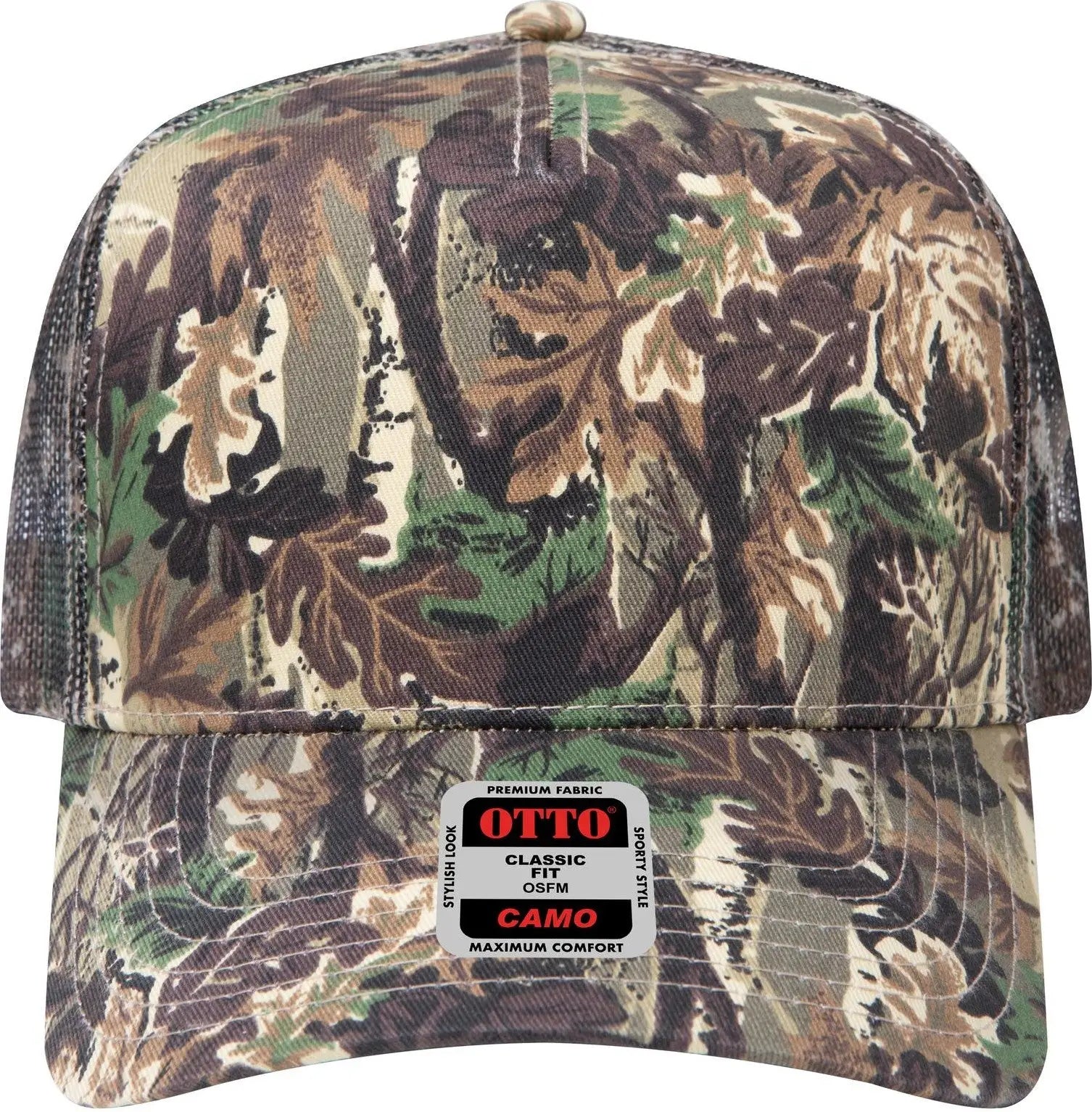 Otto 47-049 Camouflage 5 Panel Mid Profile Mesh Back Trucker Cap - Lt.lod/brn/kly - 6 1/2’’ - 7 5/8’’