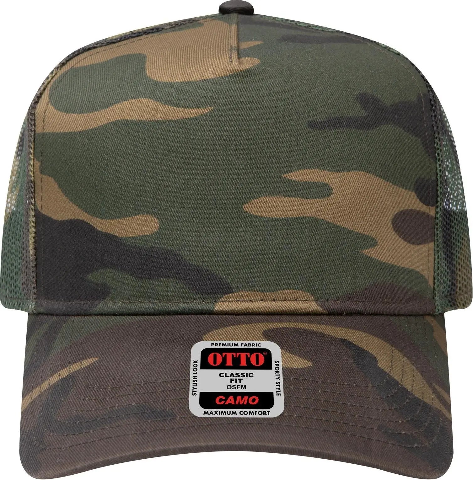 Otto 47-049 Camouflage 5 Panel Mid Profile Mesh Back Trucker Cap - Dk.grn/brn - 6 1/2’’ - 7 5/8’’