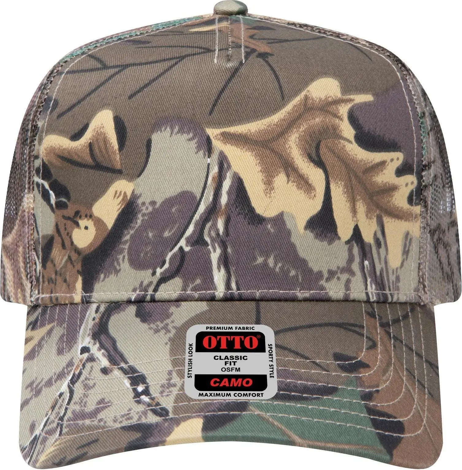 Otto 47-049 Camouflage 5 Panel Mid Profile Mesh Back Trucker Cap - Kha/brn/lt.ol.grn - 6 1/2’’ - 7 5/8’’