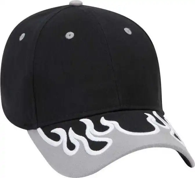 Otto 58-589 Flame Pattern Visor Brushed Cotton Twill Low Profile Pro Style Structured Firm Front Panel Cap - Black Gray