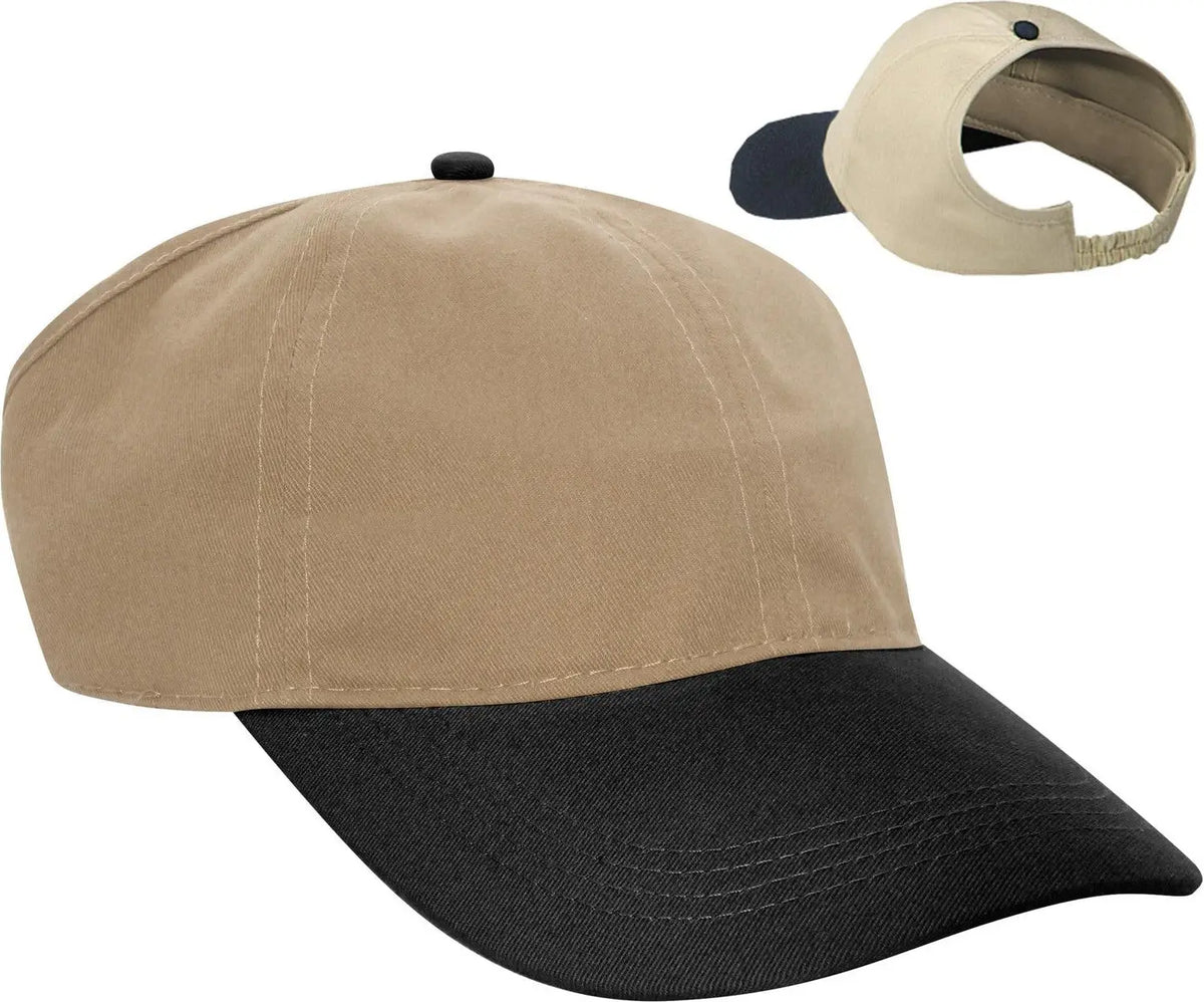 Otto 69-291 4 Panel Ponytail Cap - Blk/kha
