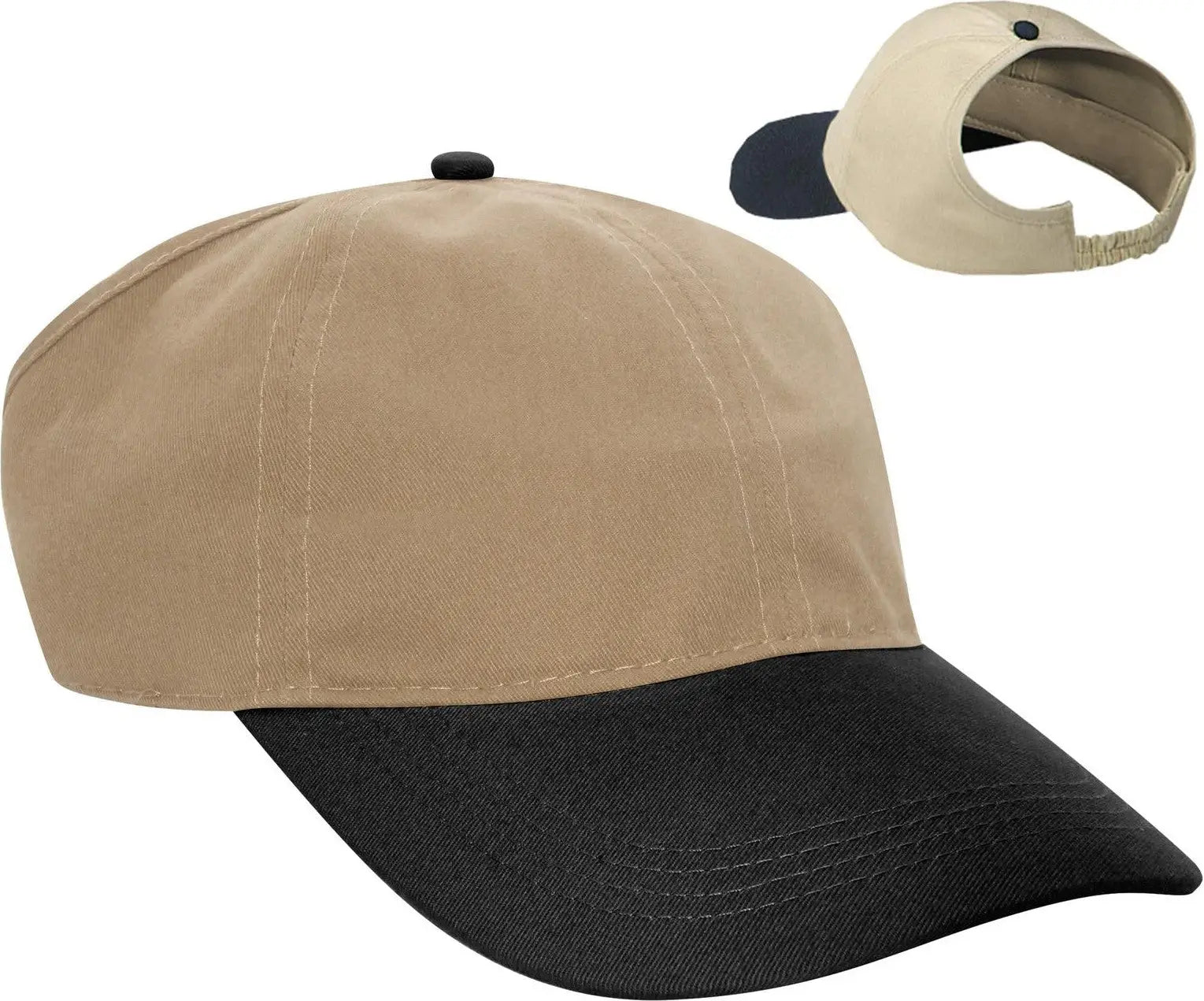 Otto 69-291 4 Panel Ponytail Cap - Blk/kha