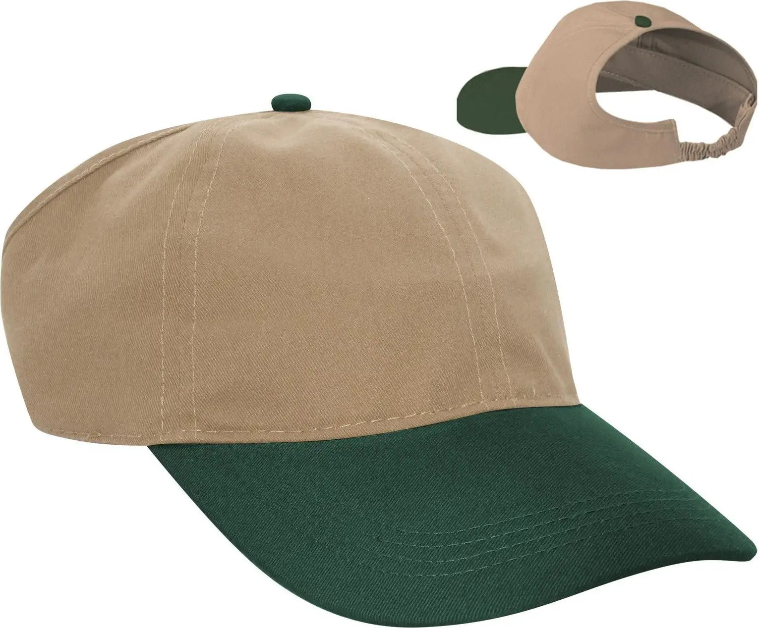 Otto 69-291 4 Panel Ponytail Cap - Dk.grn/kha - 7’’ - 7 1/4’’