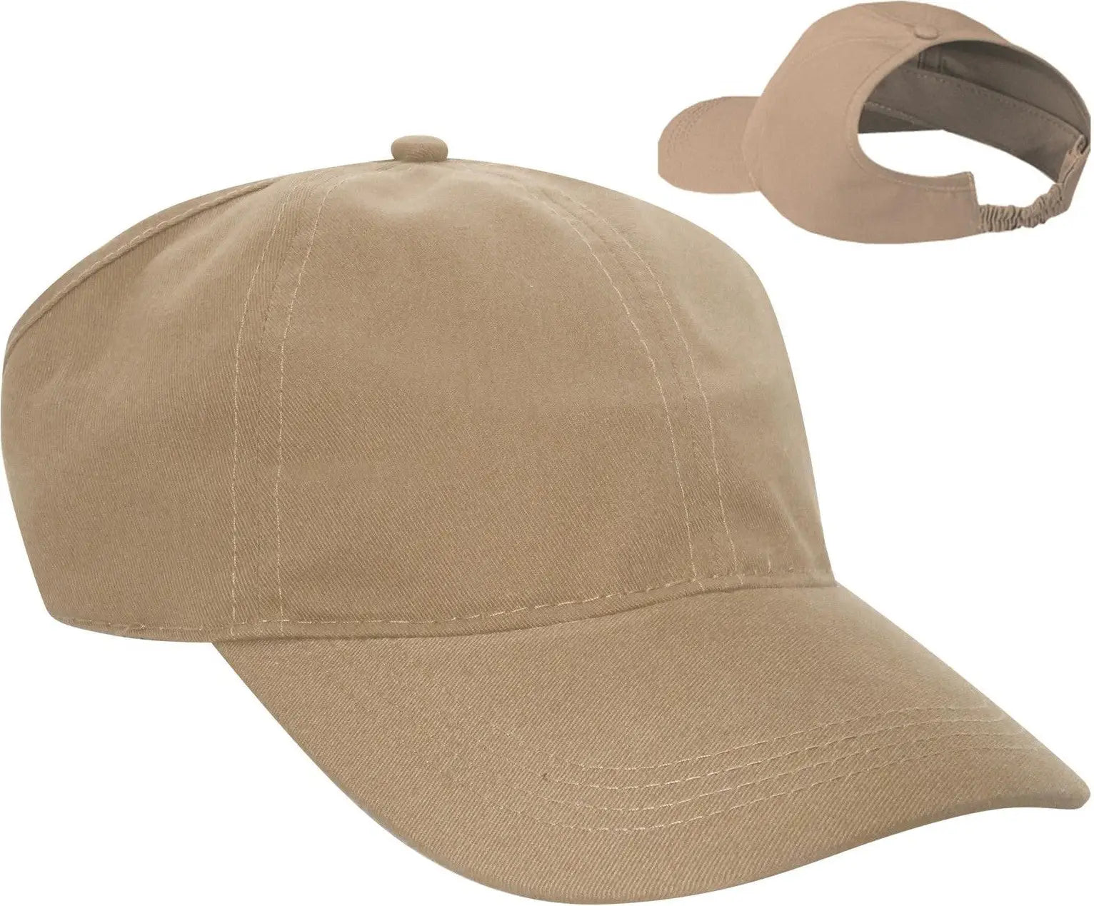 Otto 69-291 4 Panel Ponytail Cap - Khaki - 7’’ - 7 1/4’’