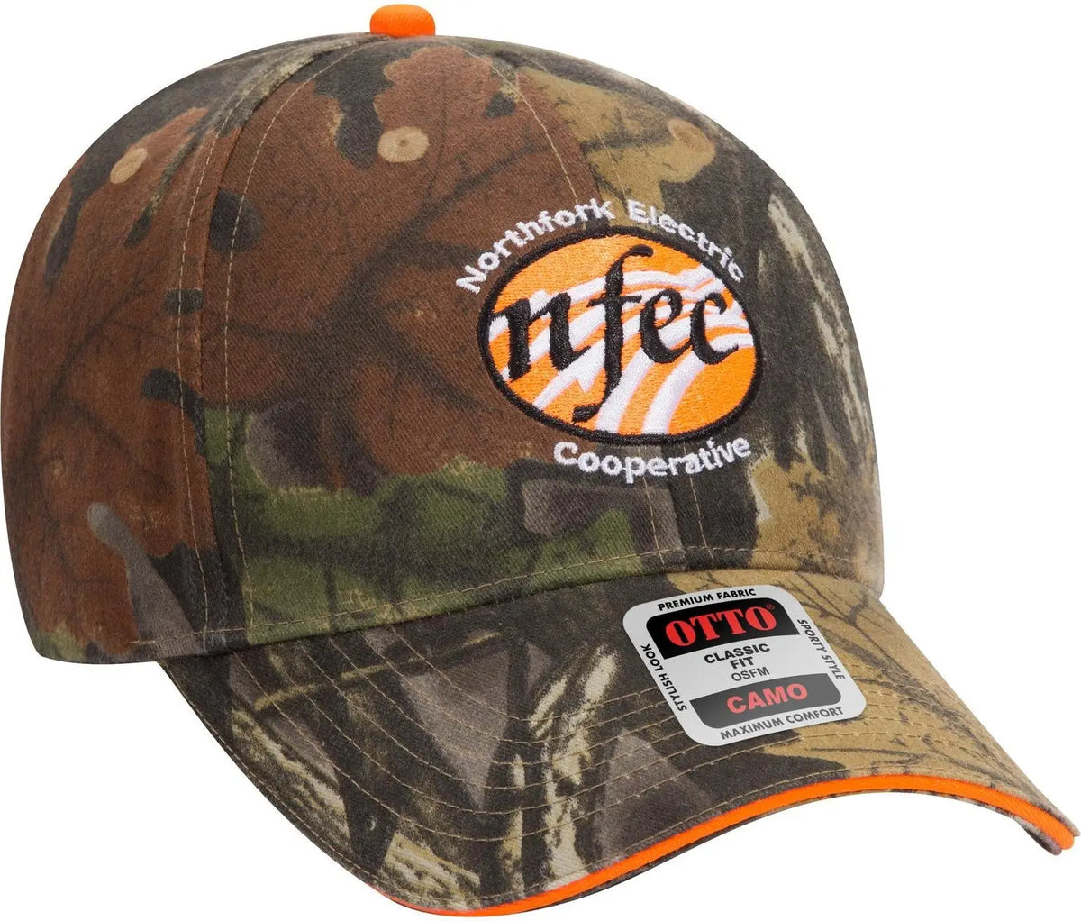 Otto 71-841 Camouflage 6 Panel Low Profile Baseball Cap - Blk/dk.kha/ch.gry/n.org - 1/2’’ - 7 5/8’’
