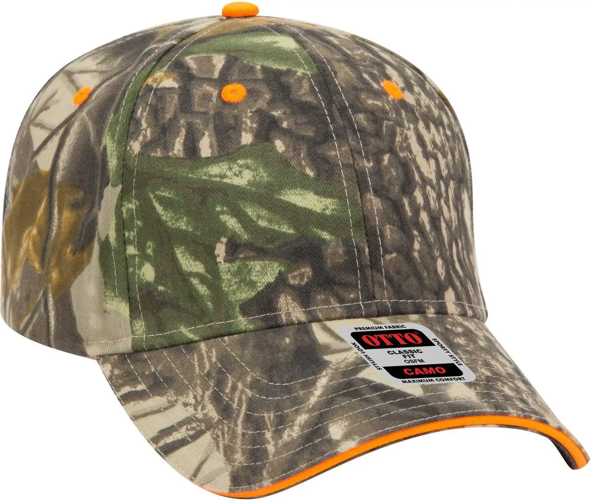 Otto 71-841 Camouflage 6 Panel Low Profile Baseball Cap - Kha/blk/dk.grn/n.org - 1/2’’ - 7 5/8’’