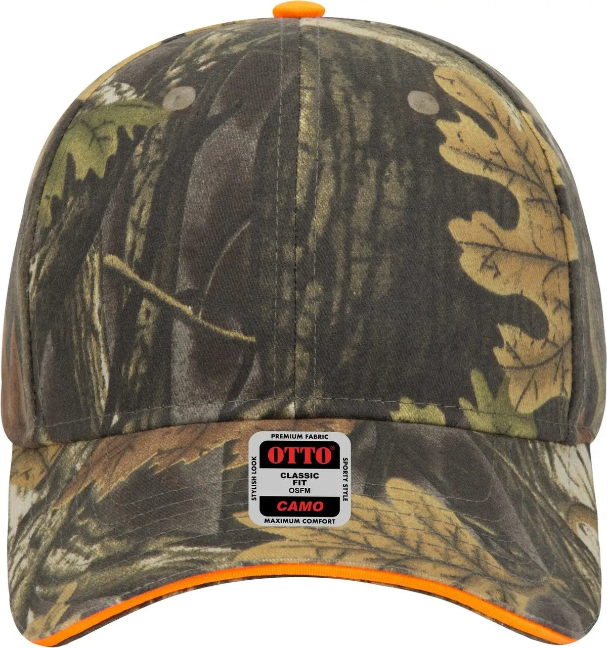 Otto 71-841 Camouflage 6 Panel Low Profile Baseball Cap - Blk/dk.kha/ch.gry/n.org - 1/2’’ - 7 5/8’’