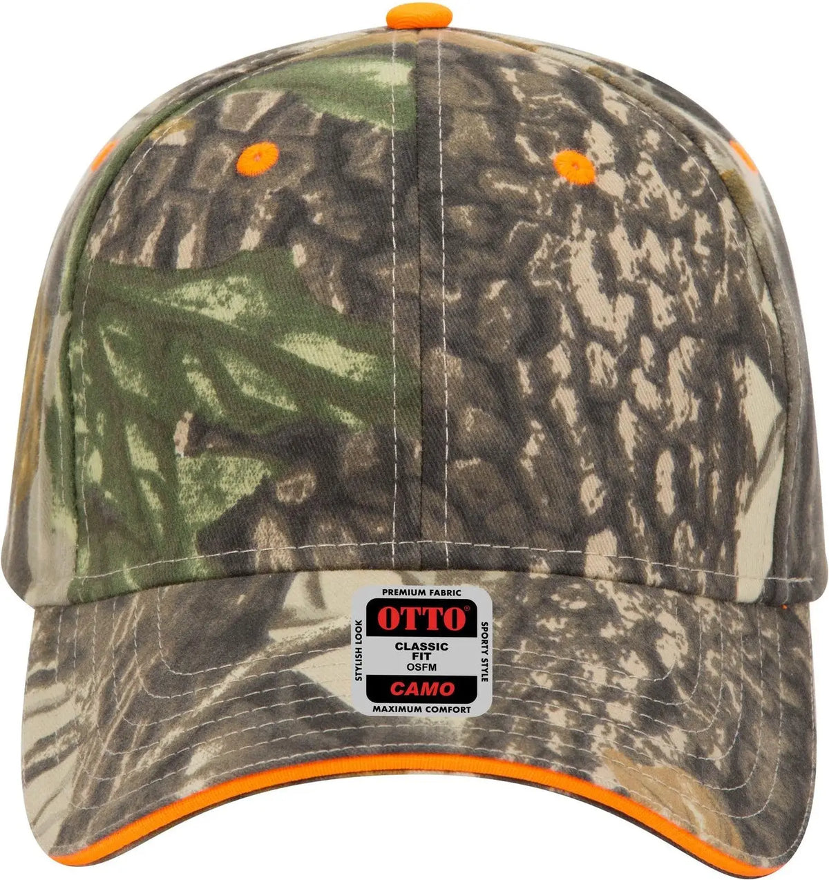 Otto 71-841 Camouflage 6 Panel Low Profile Baseball Cap - Kha/blk/dk.grn/n.org - 1/2’’ - 7 5/8’’