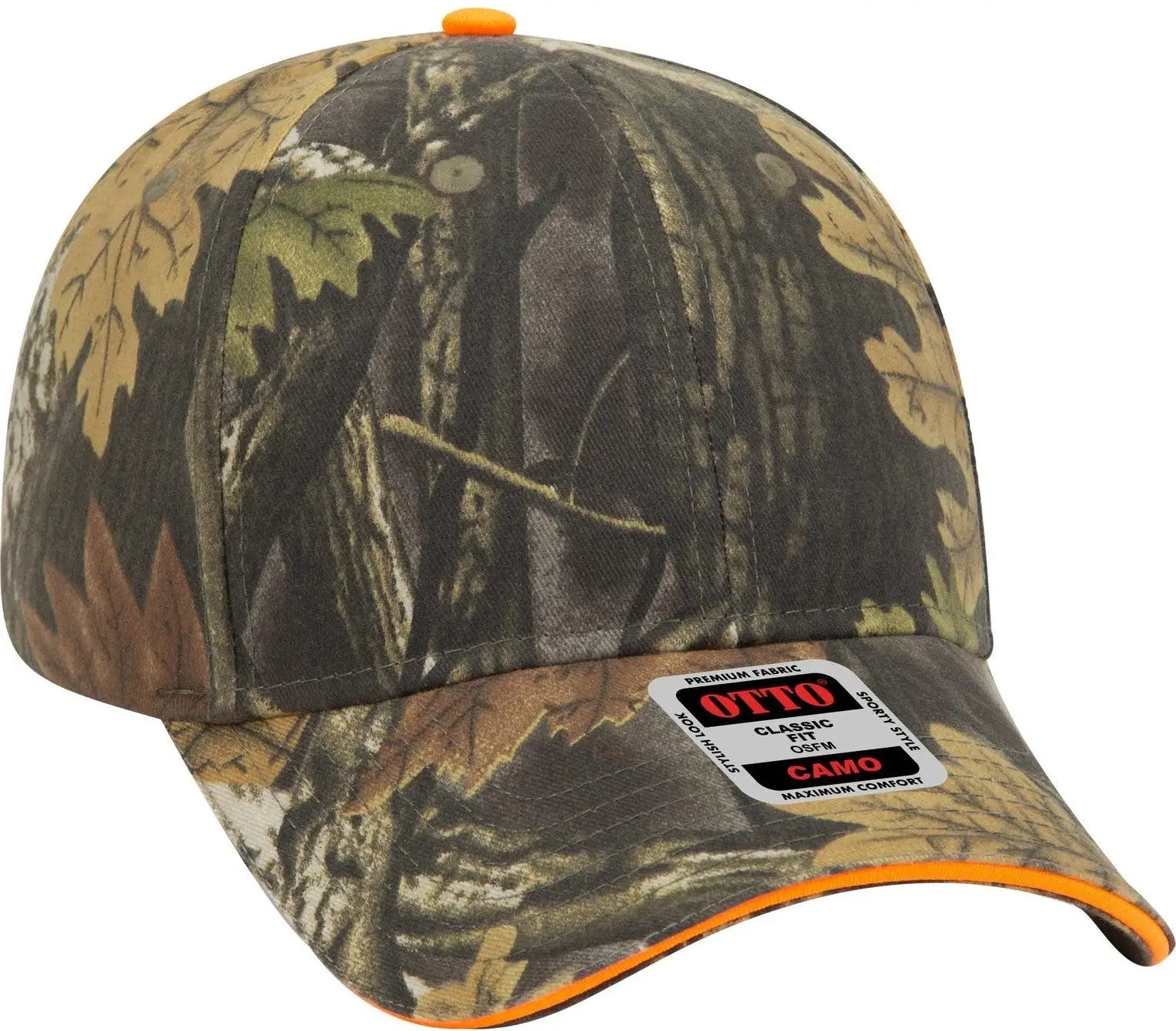 Otto 71-841 Camouflage 6 Panel Low Profile Baseball Cap - Blk/dk.kha/ch.gry/n.org - 1/2’’ - 7 5/8’’