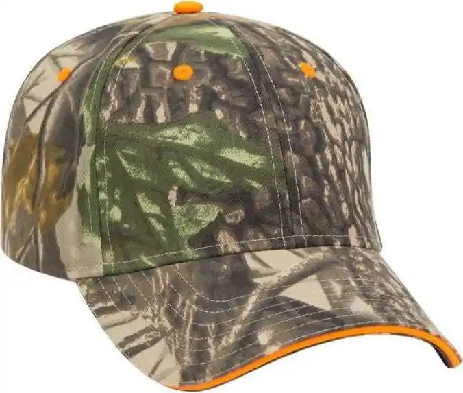Otto 71-841 Camouflage 6 Panel Low Profile Baseball Cap - Khaki Black Dark Green Neon Orange - one Size Fits Most