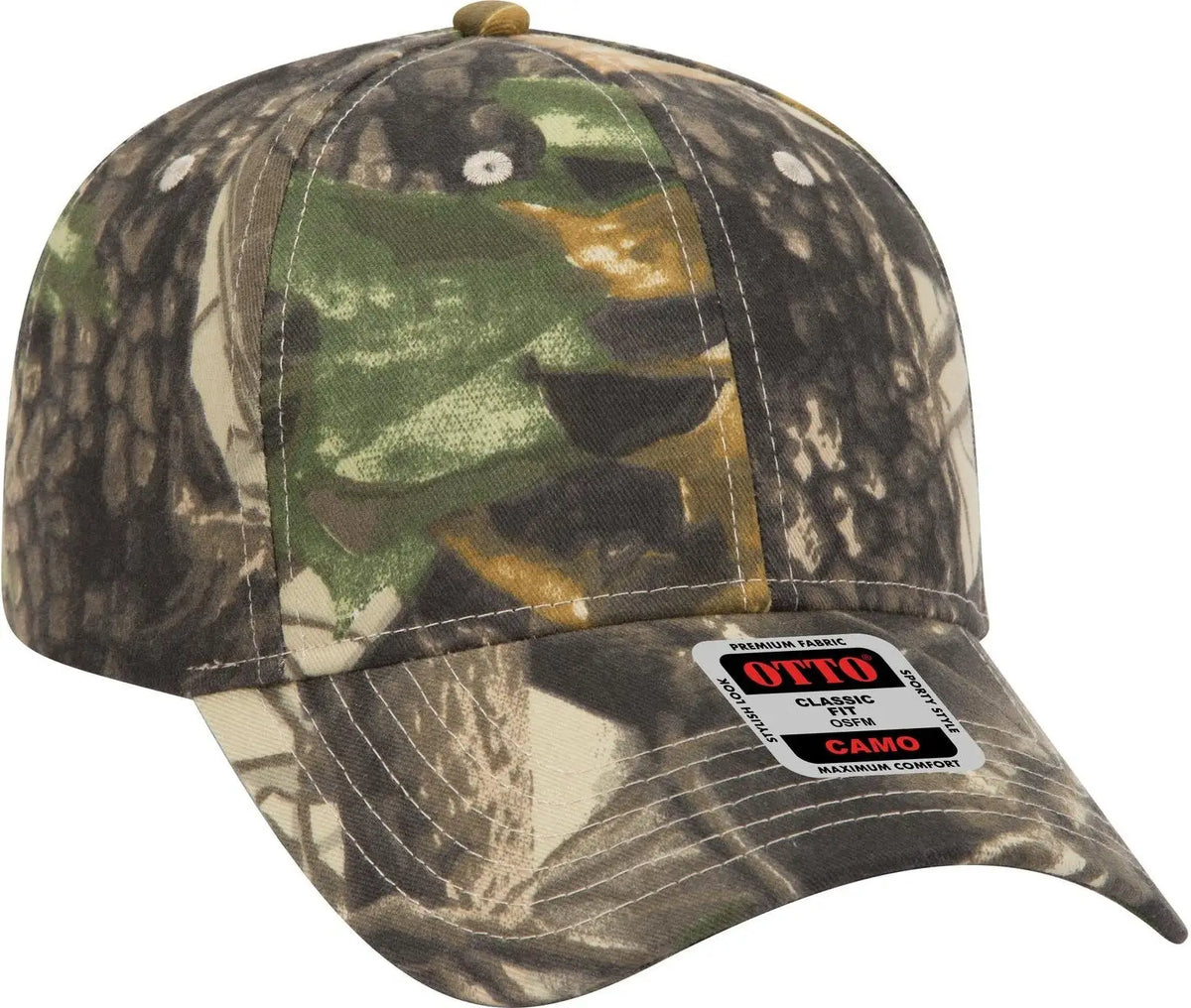 Otto 78-835 Camouflage 6 Panel Low Profile Baseball Cap - Kha/blk/dk.grn - 1/2’’ - 7 5/8’’