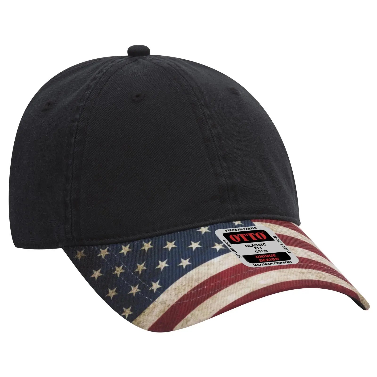 Otto 80-1180 6 Panel Low Profile U.s. Flag Cap - Black - 7 3/8’’ - 5/8’’