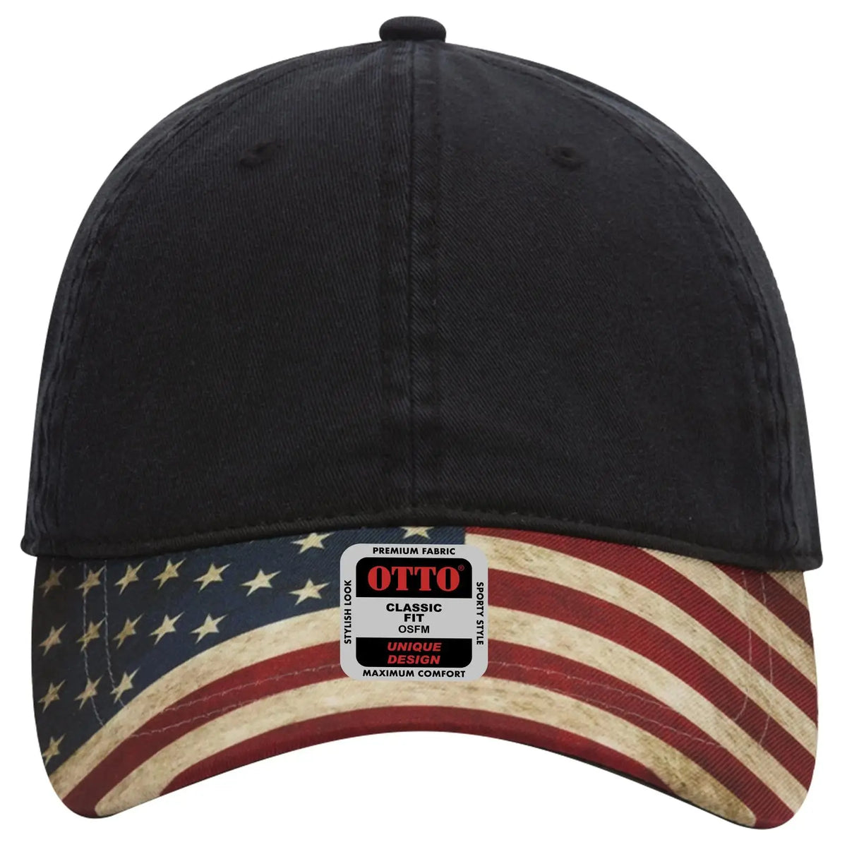 Otto 80-1180 6 Panel Low Profile U.s. Flag Cap - Black - 7 3/8’’ - 5/8’’