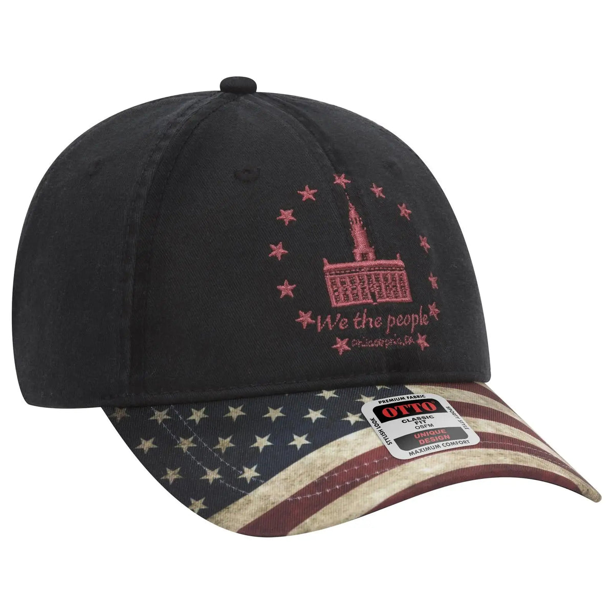 Otto 80-1180 6 Panel Low Profile U.s. Flag Cap - Black - 7 3/8’’ - 5/8’’