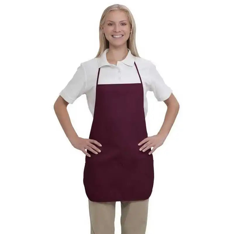 Otto 802-401 7.5 Oz. Two Pocket Medium Bib Cotton Twill Aprons - Maroon - one Size Fits Most