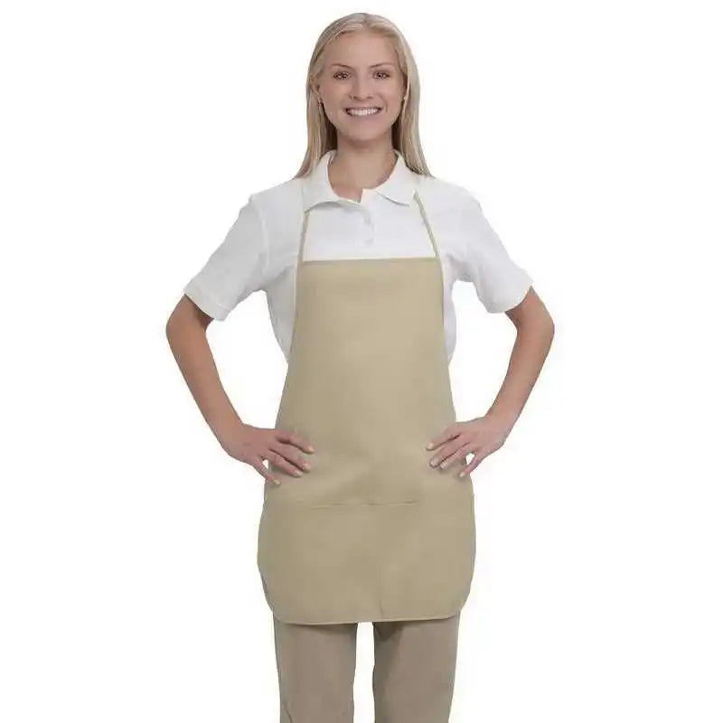 Otto 802-401 7.5 Oz. Two Pocket Medium Bib Cotton Twill Aprons - Khaki - one Size Fits Most