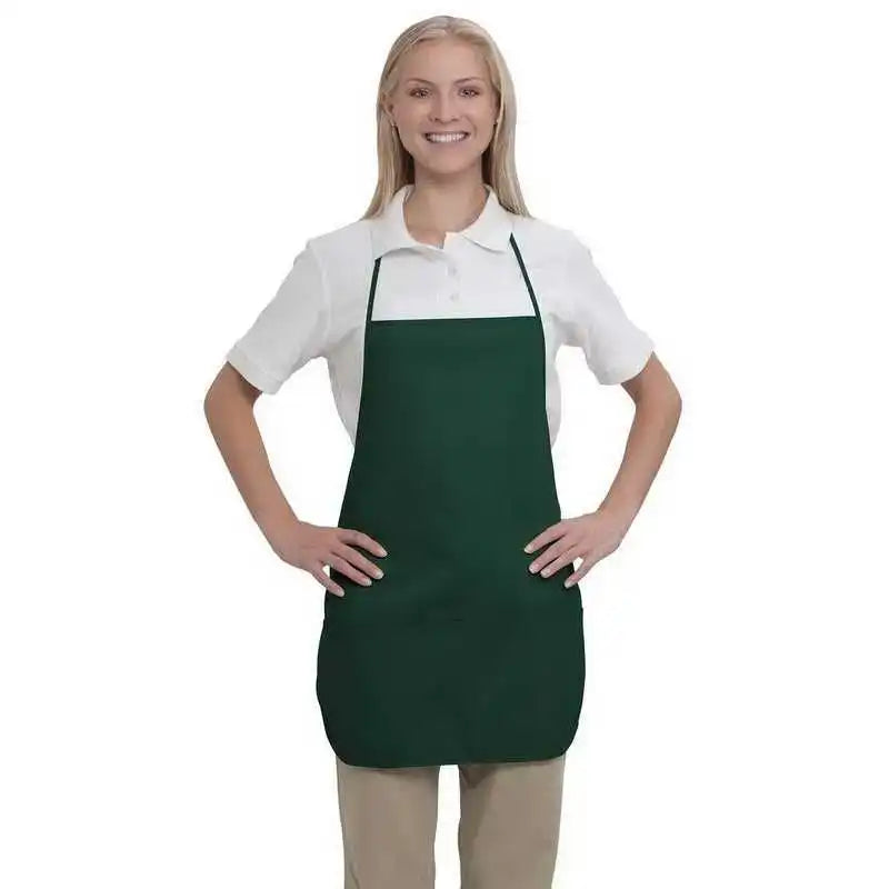 Otto 802-401 7.5 Oz. Two Pocket Medium Bib Cotton Twill Aprons - Dark Green - Forest / one Size Fits Most