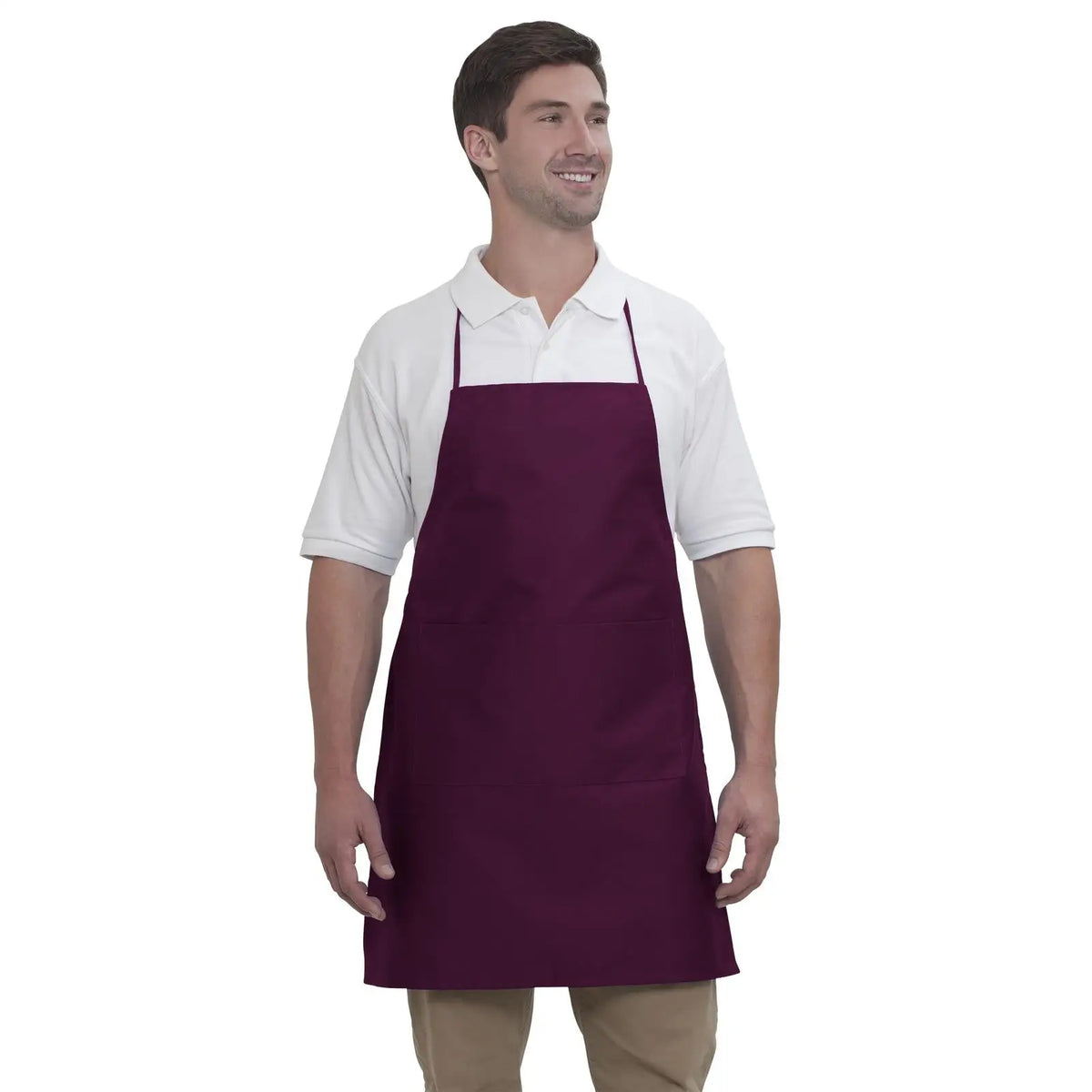 Otto 803-401 2 Pocket Full Length Adjustable Bib Apron - Maroon - Osfm