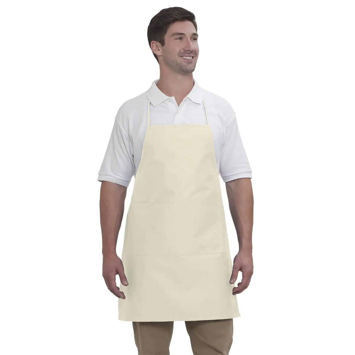 Otto 803-401 2 Pocket Full Length Adjustable Bib Apron - Natural - Osfm