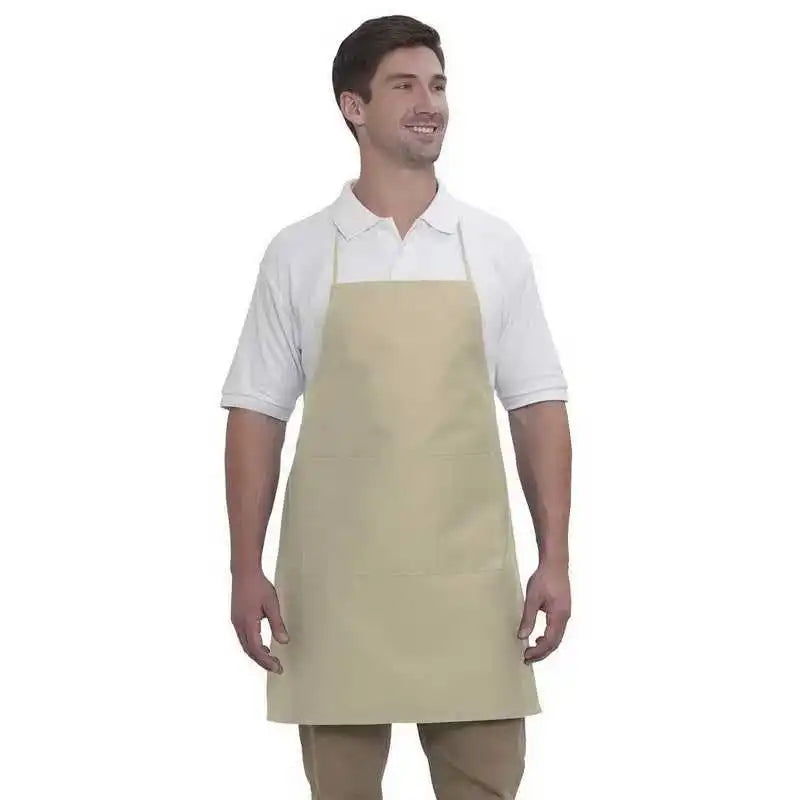 Otto 803-401 7.5 Oz Two Pocket Full Length Adjustable Bib Cotton Twill Aprons - Khaki - one Size Fits Most