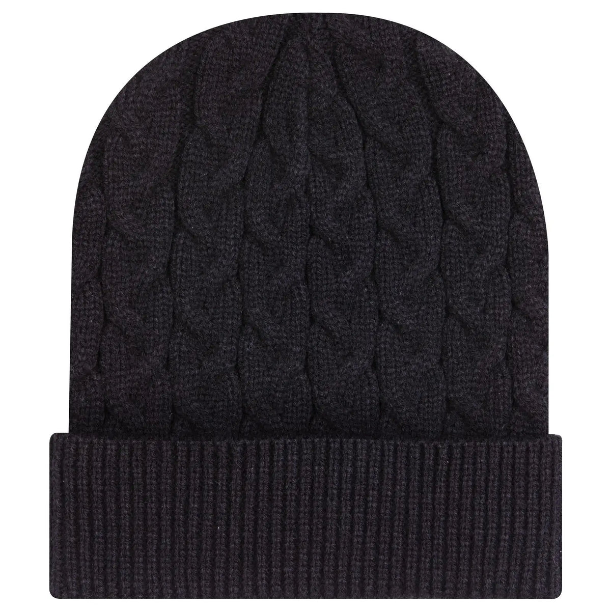 Otto 82-1 12’’ Cable Knit Beanie with Rib Cuff - Black - 7 3/8’’ - 5/8’’