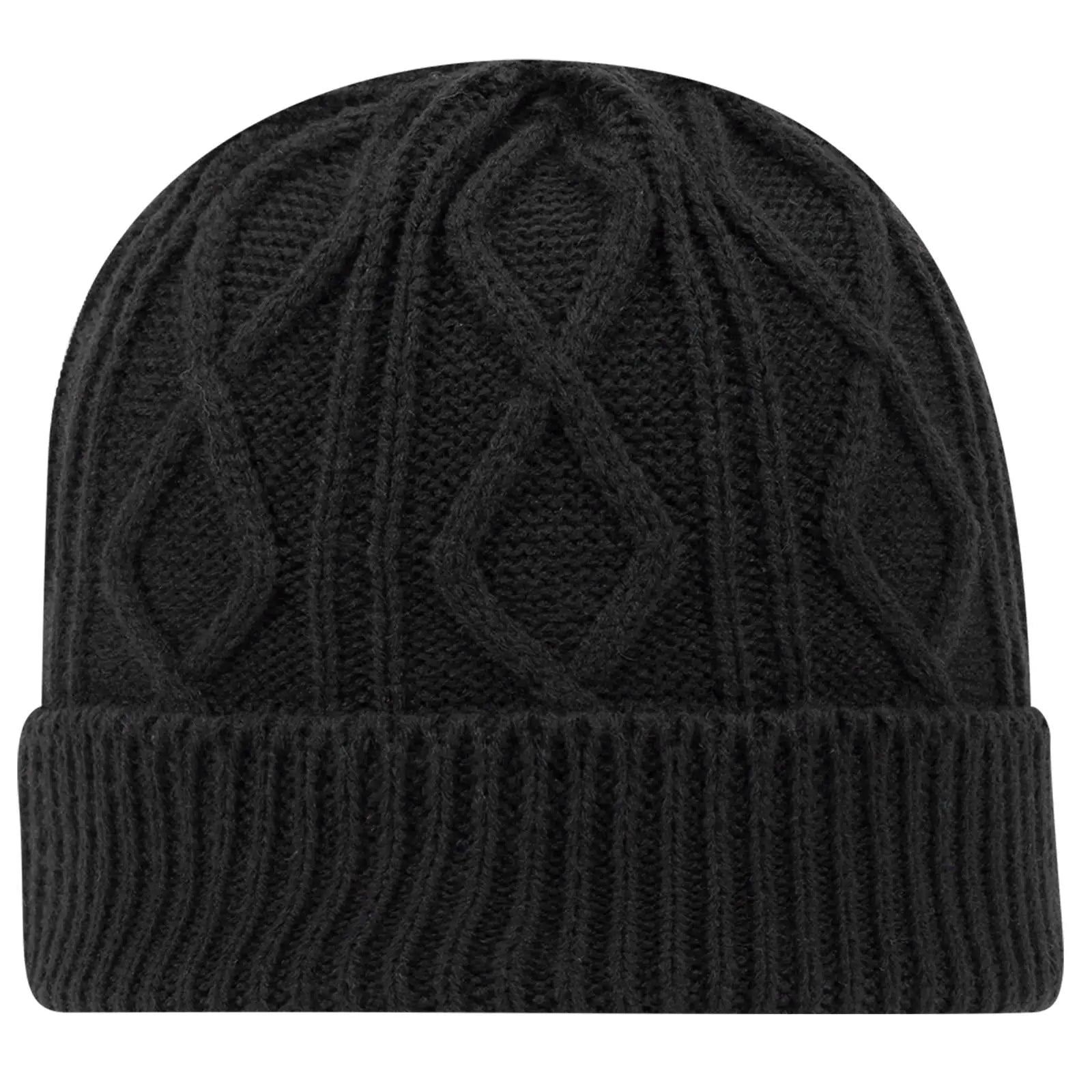 Otto 82-1215 12’’ Cable Knit Beanie W/ Rib Cuff - Black - 6 1/2’’ - 7 5/8’’