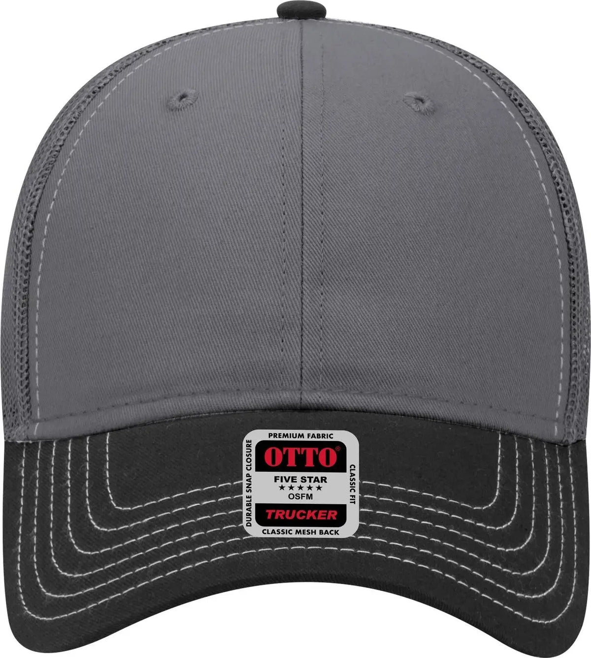 Otto 83-1239 6 Panel Low Profile Mesh Back Trucker Cap - Blk/ch.gry/ch.gry - 1/2’’ - 7 5/8’’