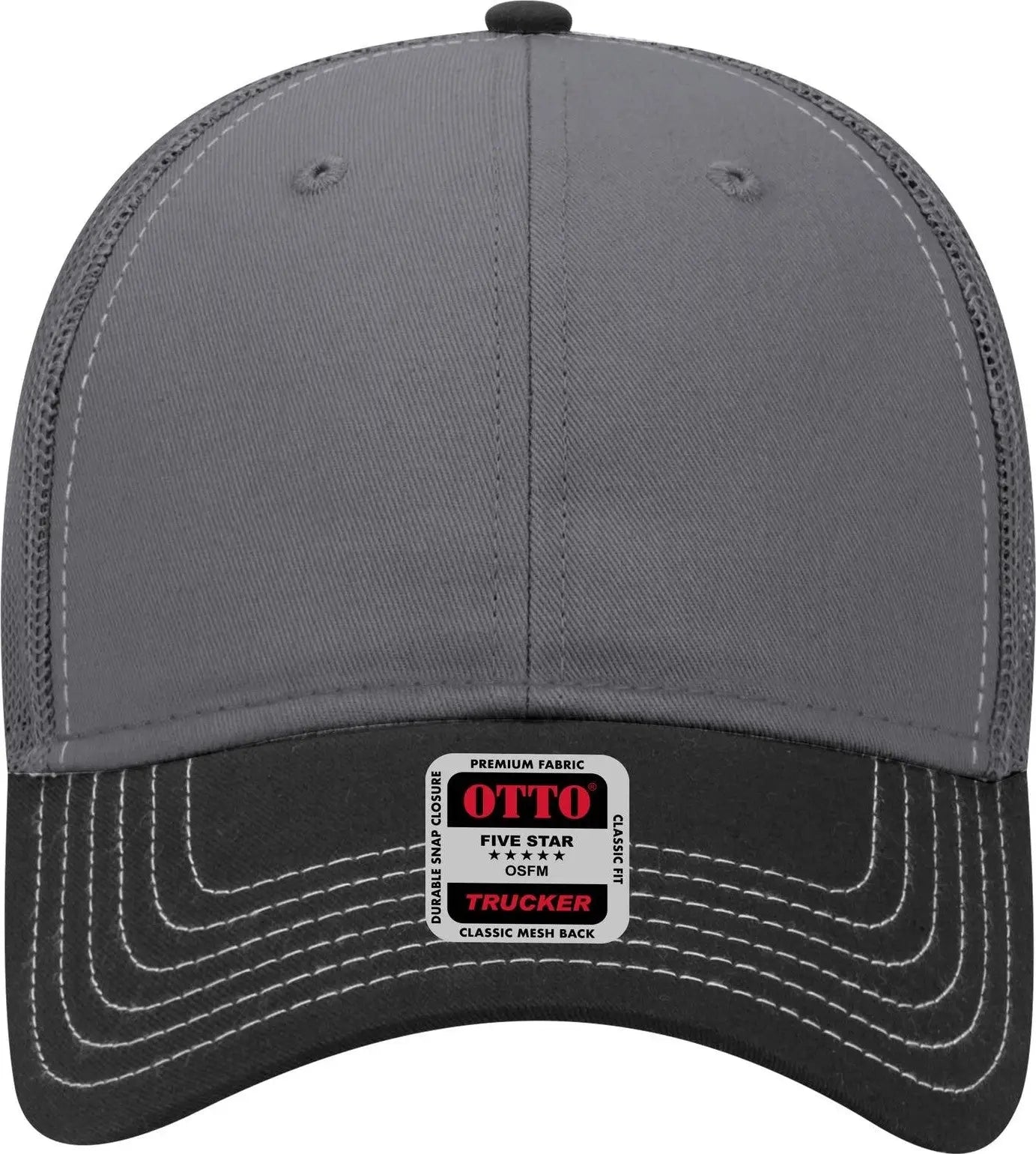 Otto 83-1239 6 Panel Low Profile Mesh Back Trucker Cap - Blk/ch.gry/ch.gry - 1/2’’ - 7 5/8’’