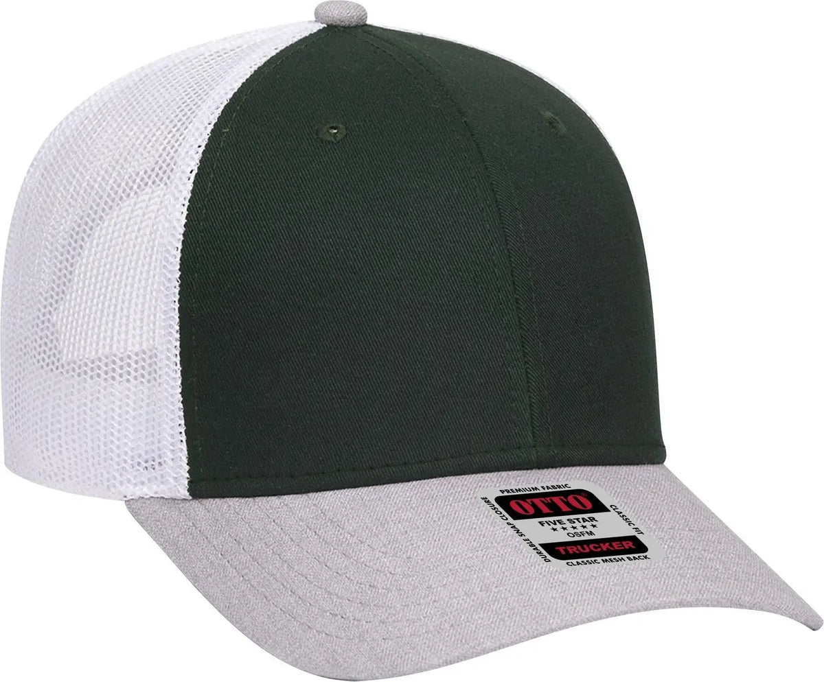 Otto 83-1239 6 Panel Low Profile Mesh Back Trucker Cap - Heathergray/darkgreen/white - 1/2’’ - 7 5/8’’