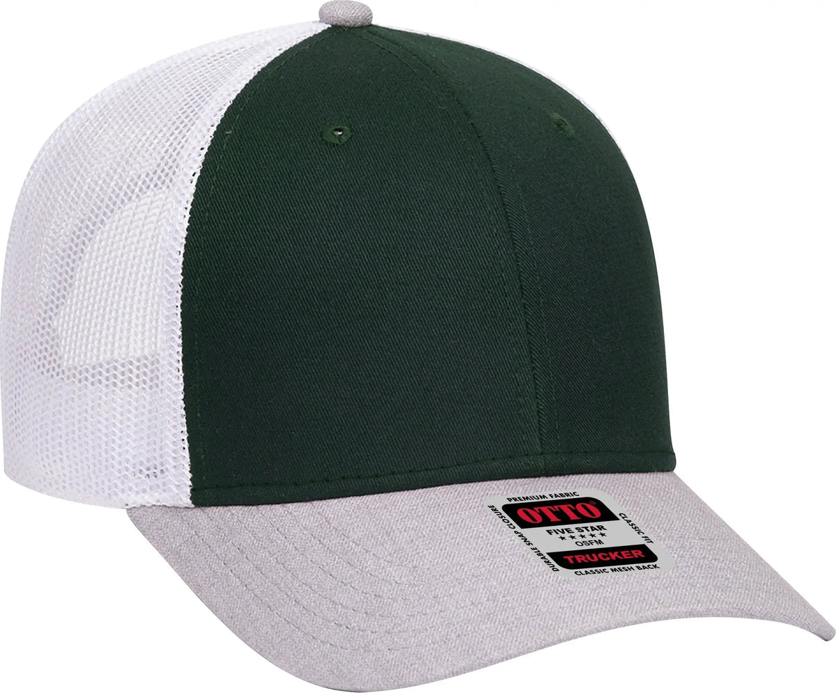 Otto 83-1239 6 Panel Low Profile Mesh Back Trucker Cap - Heathergray/darkgreen/white - 1/2’’ - 7 5/8’’