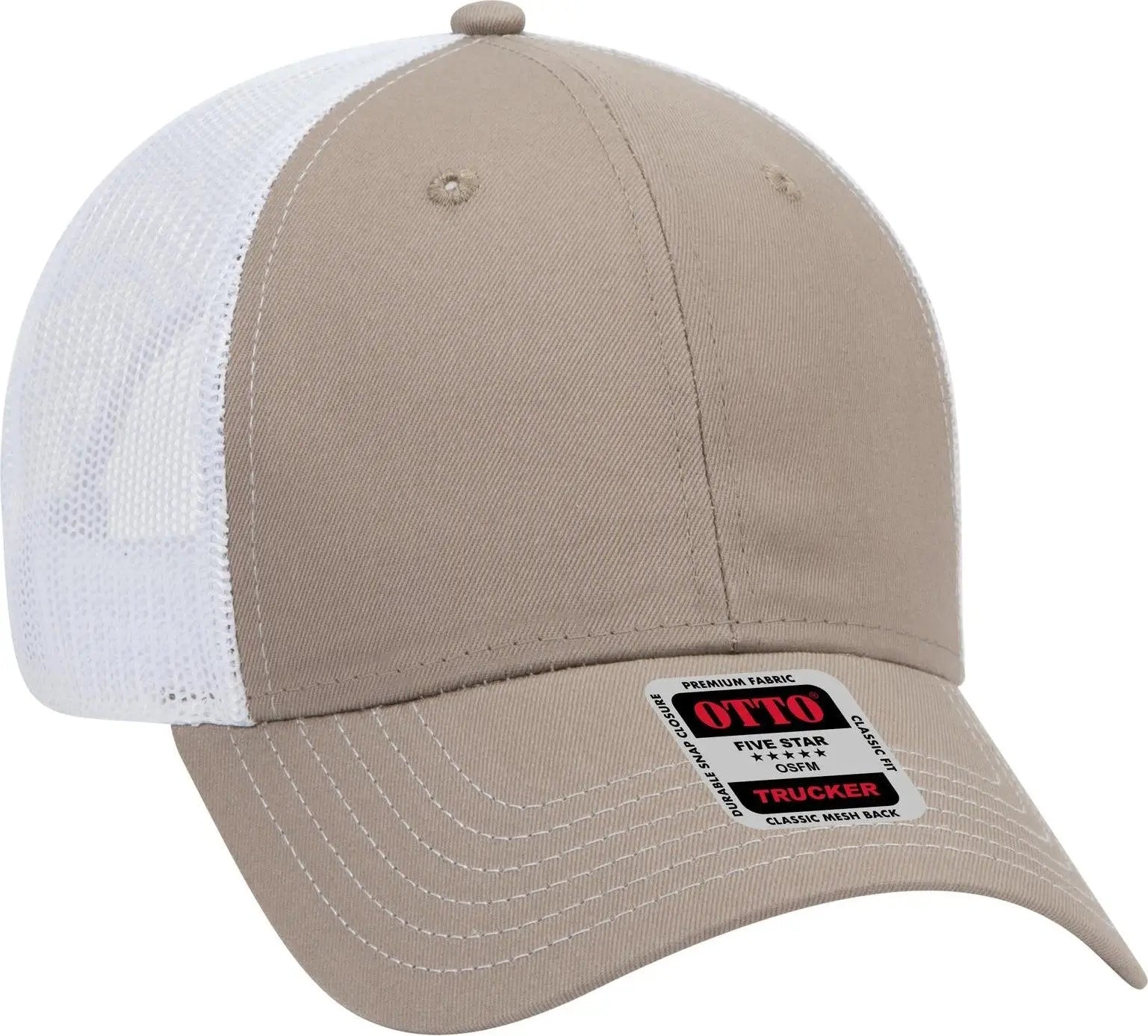 Otto 83-1239 6 Panel Low Profile Mesh Back Trucker Cap - Dk.kha/dk.kha/wht - 1/2’’ - 7 5/8’’