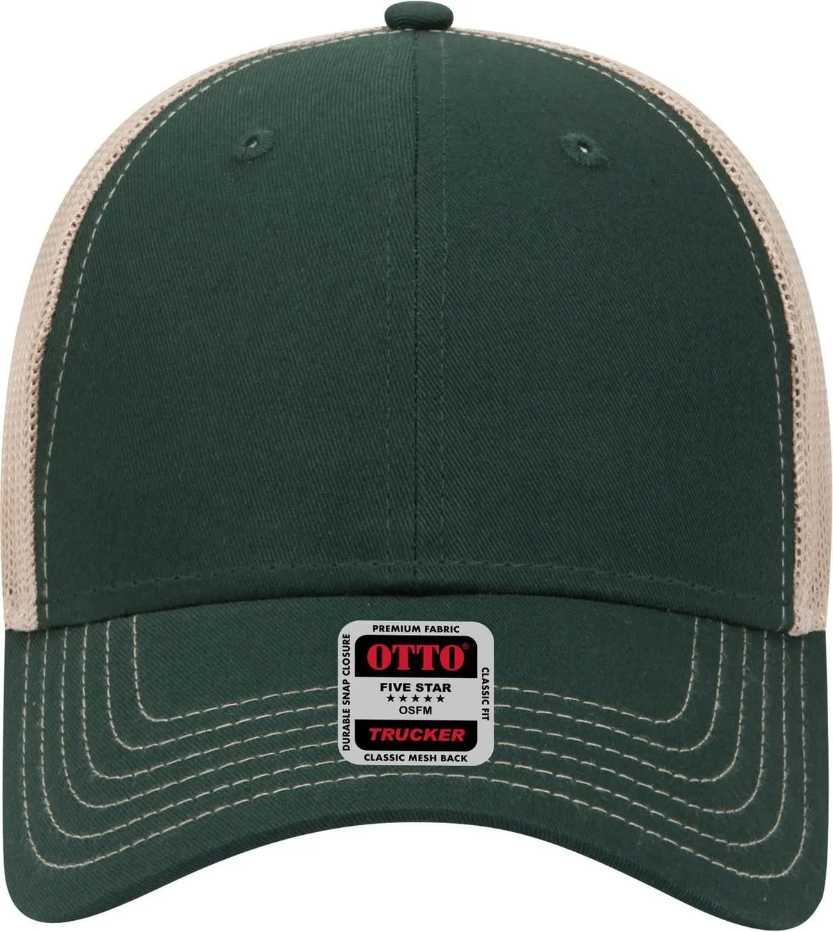 Otto 83-1239 6 Panel Low Profile Mesh Back Trucker Cap - Dk.grn/dk.grn/kha - 1/2’’ - 7 5/8’’