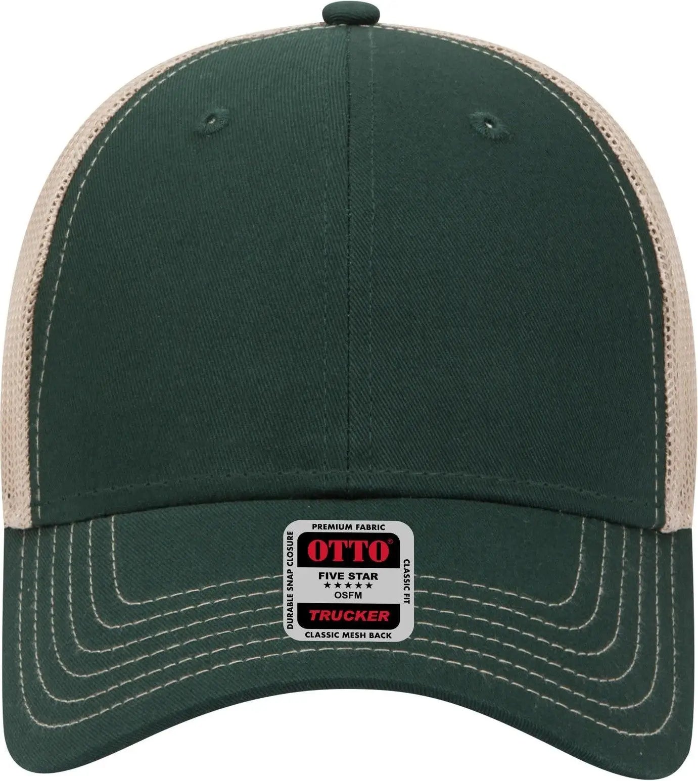 Otto 83-1239 6 Panel Low Profile Mesh Back Trucker Cap - Dk.grn/dk.grn/kha - 1/2’’ - 7 5/8’’